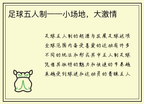 足球五人制——小场地,大激情