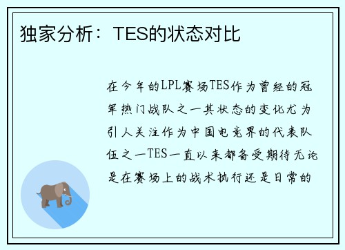 独家分析:TES的状态对比